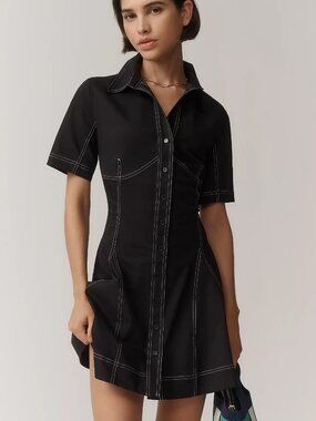Anthropologie - Exquise Contrast Stitch Mini Dress in Black